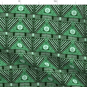 Fiji Green Geometric Illustration Fabric - Fijian Tapa 246 By Hypersphere - Fiji Triangles Cotton Fabric By The Yard With Spoonflower