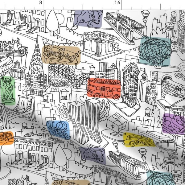 Hand Drawn New York Cityscape Fabric - This Is My Ny By Sammyk - Cityscape Cotton Fabric By The Yard With Spoonflower