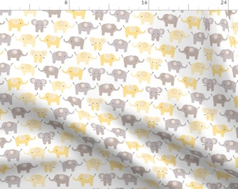 Elephant Fabric - Happy Elephants Yellow By Heleenvanbuul - Elephant Nursery Decor Yellow Gray Cotton Fabric By The Yard With Spoonflower