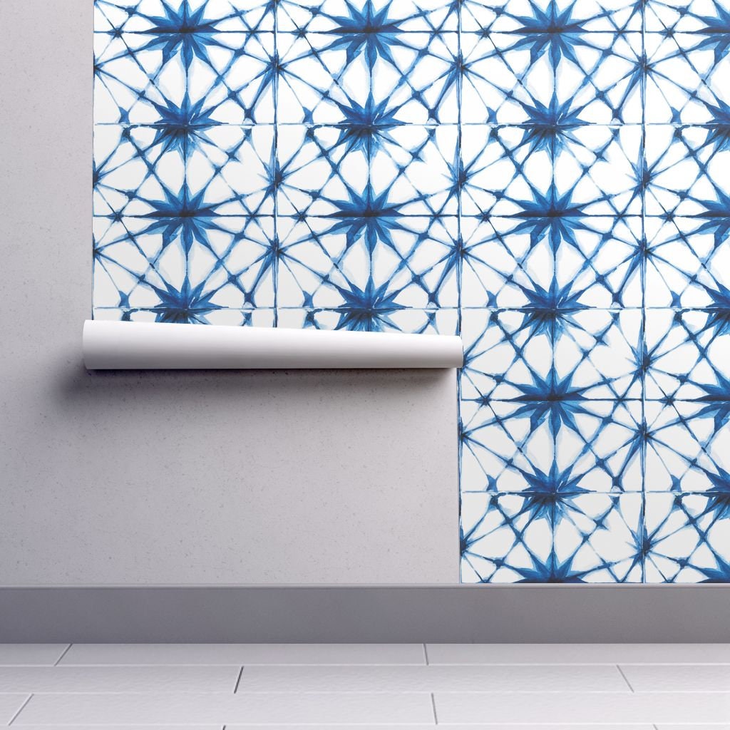Shibori Wallpaper Shibori Stars By Tasiania Tie Dye Blue Etsy