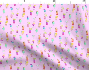 Pink Cocktails Night Drinks Pattern Fabric - Cocktails Pink By Erinanne - Cocktail Bars Cotton Fabric By The Yard With Spoonflower