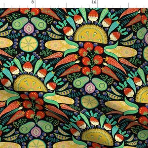 Taco Fiesta Floral Food Illustration Fabric - Mexican Taco Fiesta (Black) By Helenpdesigns - Taco Cotton Fabric By The Yard With Spoonflower