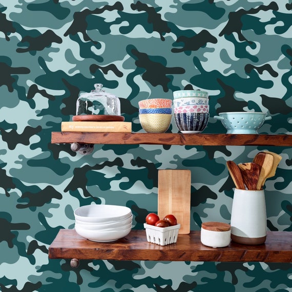 Papier peint camouflage Motif camouflage turquoise par Artpics