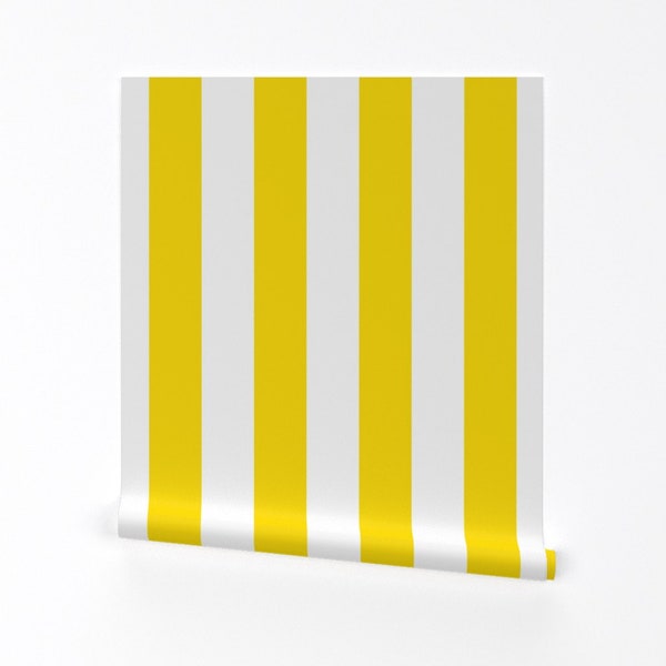 Papel pintado de rayas amarillas preppy - Cabana de ayercollection - Chinoiserie amarillo limón extraíble Peel and Stick Wallpaper de Spoonflower