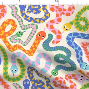 Colorful Fabric - Happy Snakes by sandra_hutter_designs - Animals Reptiles Kids Children Shapes Flowers  Fabric by the Yard by Spoonflower