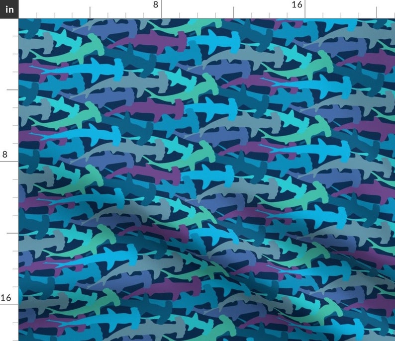 Hammerhead Shark Fabric Hammerhead Sharks On Blue By Etsy