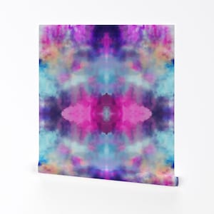 Purple Wallpaper - Dream Three By Beththompsonart - Purple Blue Pink Custom Printed Removable Self Adhesive Wallpaper Roll by Spoonflower