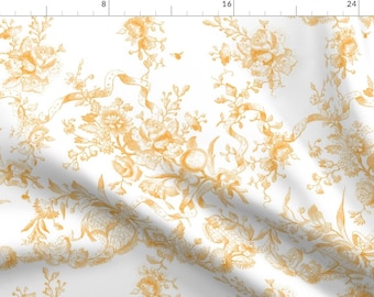 Toile Yellow Vintage Fabric - Bronwyn Toile Citrus By Lilyoake - Toile Vintage Floral Yellow Cotton Fabric By The Yard With Spoonflower