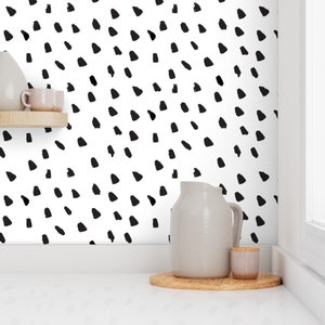 Spots Wallpaper Large Painted Black Dot White By Weegallery Neutral Custom Printed Removable Self Adhesive Wallpaper Roll by Spoonflower image 8