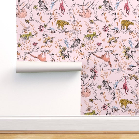 Removable Water-Activated Wallpaper Monkey Chinoiserie Black Jungle Forest Removable Water-Activated Wallpaper Monkey Chinoiserie Black Jungle Forest