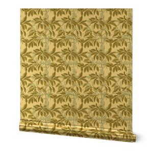 Preppy Garden Gold or Silver Metallic Wallpaper - Hideaway Olive Aqua by whitneyenglish - Green Blue Wallpaper Roll by Spoonflower
