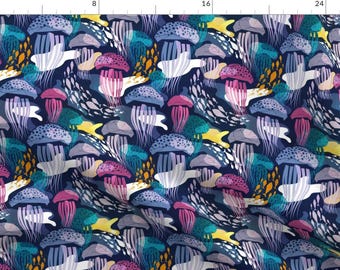 Jellyfish Fabric - Sea Jellies By Selmacardoso - Blue Pink Ocean Underwater Fish Science Kids Cotton Fabric By The Yard With Spoonflower