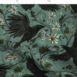 Gothic Ravens Fabric - Mystic Crows by stephaniebeischer-studio8 - Autumn Floral Halloween Bohemian Magic Fabric by the Yard by Spoonflower