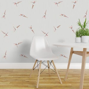 Swimming Wallpaper - Little Swimmers Stripes Warm Gray By Southwind - Custom Printed Removable Self Adhesive Wallpaper Roll by Spoonflower