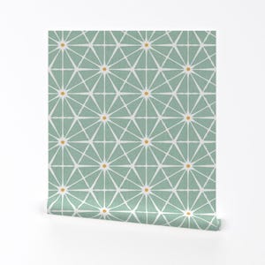 Eucalyptus Geo Removable Peel and Stick Wallpaper - Vintage Mid Century Modern Spring  - Wall Art Wall Decor - Luminous by heatherdutton