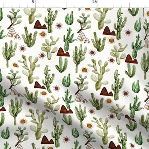 Sonora Sunrise Fabric - Sonora Sunrise Cactus By Hipkiddesigns - Southwestern Boho Saguaro Cactus Cotton Fabric By The Yard With Spoonflower image 1