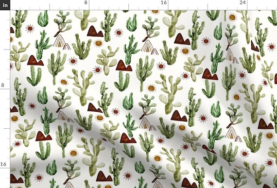 Sonora Sunrise Fabric - Sonora Sunrise Cactus By Hipkiddesigns - Southwestern Boho Saguaro Cactus Cotton Fabric By The Yard With Spoonflower