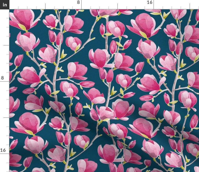 Magnolia Fabric Magnolia Spring Bloom Navy Pink by Etsy