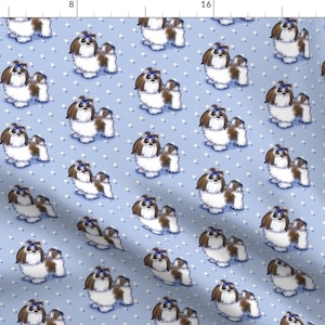 Shih Tzu Fabric - Shih Tzu Beauty Blue By Catialee - Shih Tzu Cute Dog Puppy Cotton Fabric By The Yard With Spoonflower