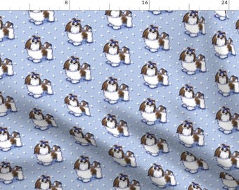 Shih Tzu Fabric - Shih Tzu Beauty Blue By Catialee - Shih Tzu Cute Dog Puppy Cotton Fabric By The Yard With Spoonflower
