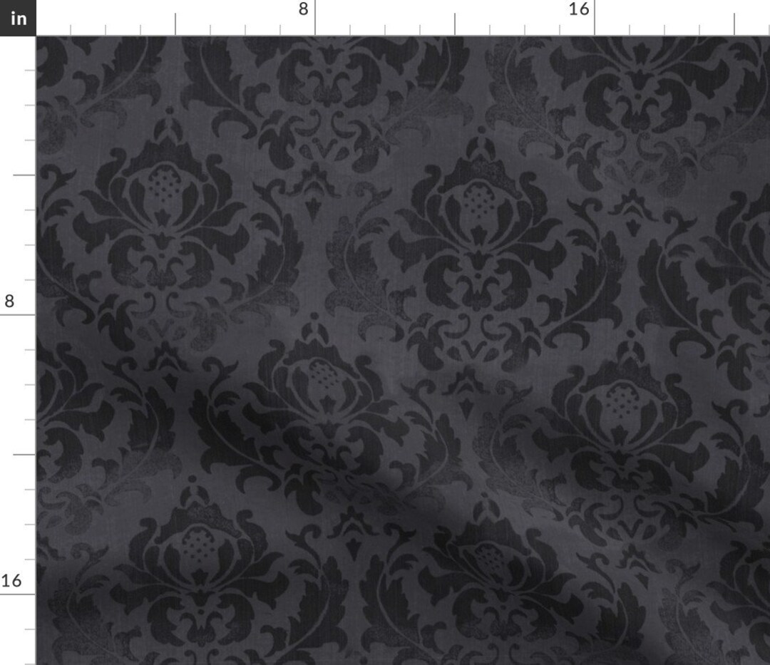 Gothic Damask Fabric Damask Noir by Whateverworks Moody Victorian Gray Black Distressed