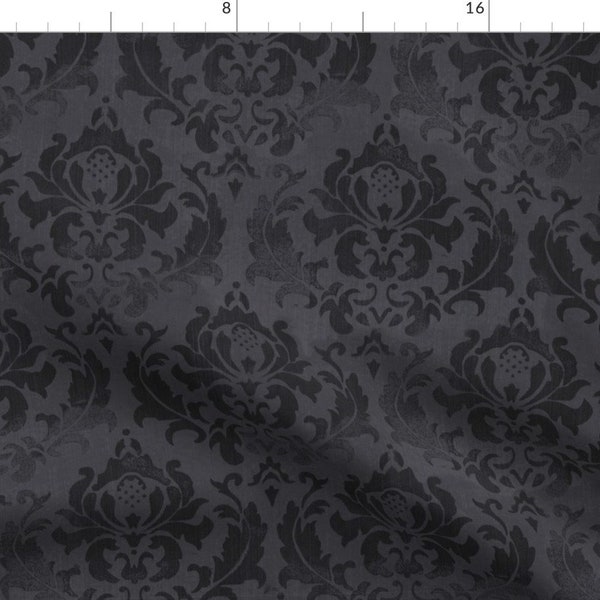 Gothic Damask Fabric - Damask Noir by whatever-works - Moody Victorian Gray Black Distressed Dramatic  Fabric by the Yard by Spoonflower