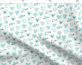 Heart Fabric - Love Hearts Mint By Laura May Designs - Love Hearts Baby Boy Valentine Cotton Fabric By The Yard With Spoonflower