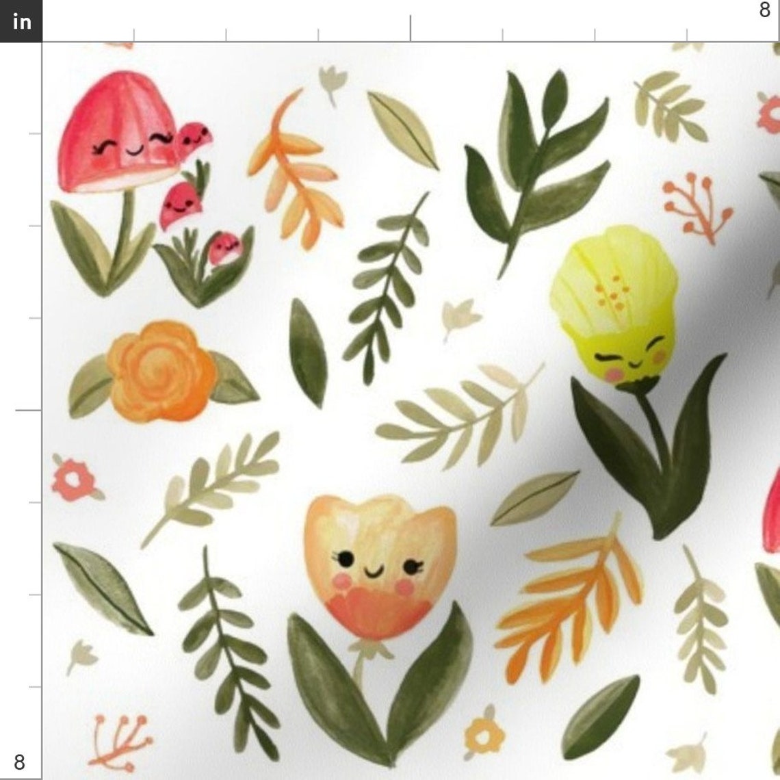 Floral Modern Nursery Fabric Fairy Meadow White by Etsy