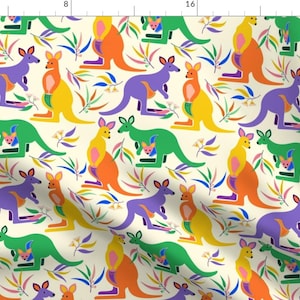 Kangaroo Fabric - Kangaroo Pocket By Pakanta Handmade -Kangaroo Tropical Australian Bright Colors Cotton Fabric By The Yard With Spoonflower