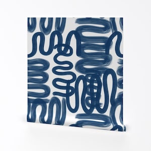 Modern Blue Graffiti Removable Peel and Stick Wallpaper - Scribble Squiggle - Wall Art Wall Decor - Graffiti Squiggle Blue by danika_herrick