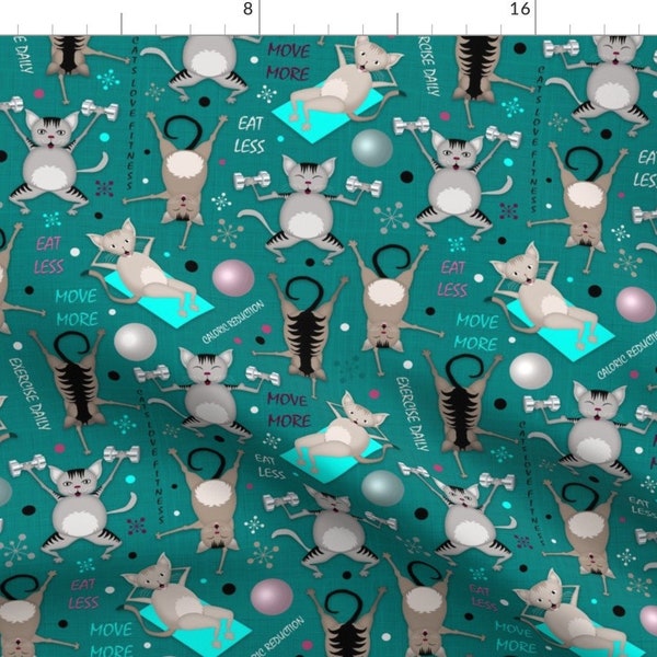 Fitness Fabric - Fitness For Cats By Vannina - Exercise Health Gym Work Out Feline Kitten Cat Cotton Fabric By The Yard With Spoonflower