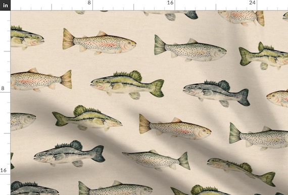 Cabincore Fabric - Lake Fish Large by cateandrainn - Rustic Camping Fisherman Cabin Decor Lake House Cabin Fabric by the Yard by Spoonflower