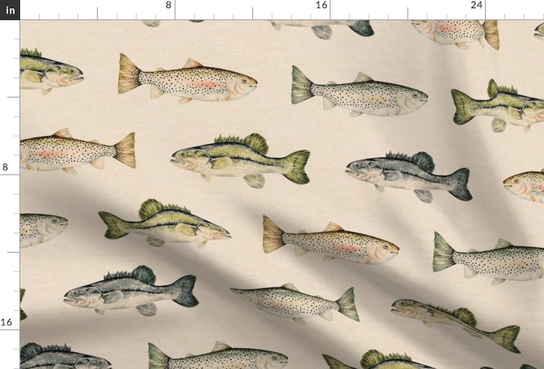 Cabincore Fabric - Lake Fish Large by cateandrainn - Rustic Camping Fisherman Cabin Decor Lake House Cabin Fabric by the Yard by Spoonflower bild 1