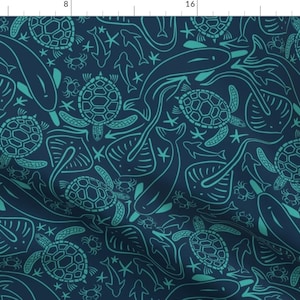 Loggerhead Turtles Fabric - Great Barrier Reef By Vicki Larner - Blue Hawaii Tropical Swimwear Cotton Fabric By The Yard With Spoonflower