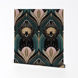 Bats And Flowers Removable Peel and Stick Wallpaper - 1920s Maximalist Gothic - Wall Art Wall Decor - Elegant Art Deco by misentangledvision