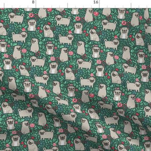Pug Garden Fabric - Pugs And Flowers By Kostolom3000 - Pet Pugs Home Decor Cotton Fabric By The Yard With Spoonflower