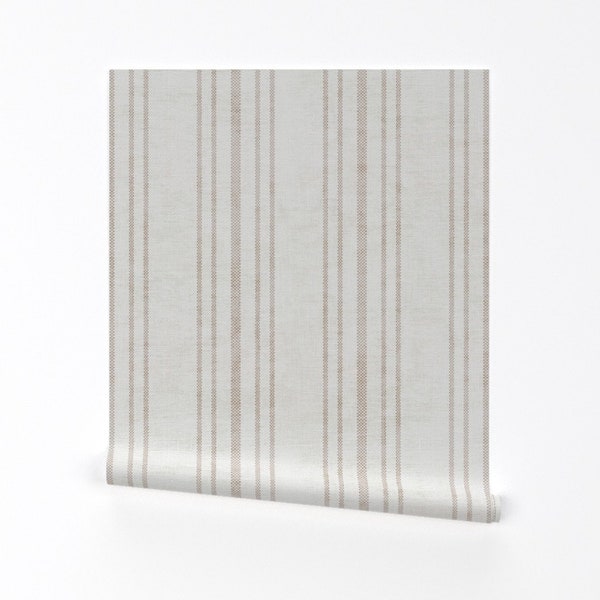 Beige Stripe Wallpaper - Neutral Stripe by holli_zollinger - Neutral Coastal Granny Chic Removable Peel and Stick Wallpaper by Spoonflower