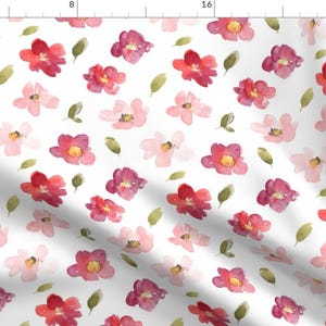 Flower Fabric - Watercolor Burgundy Red And Pink Flowers By Graphicsdish - Modern Floral Decor Cotton Fabric By The Yard With Spoonflower