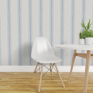 Blue Ticking Stripe Peel and Stick Wallpaper - French Farmhouse Country Rustic - Removable Wall Decor Art - French Provincial by kittenlane image 1