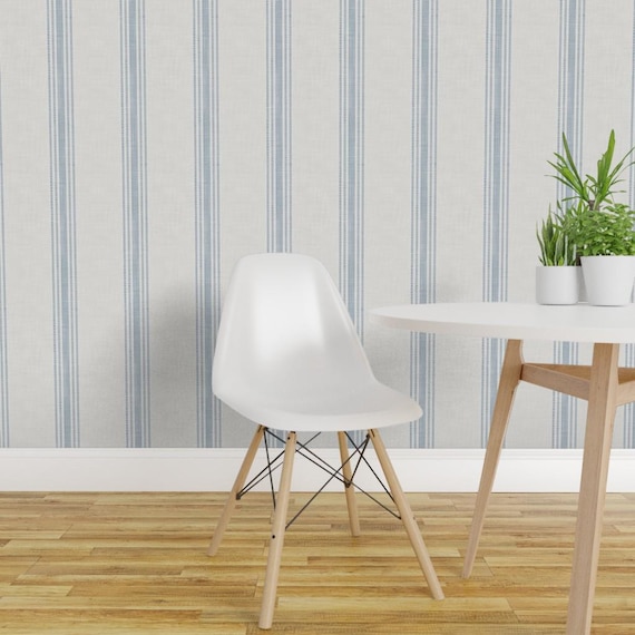 Blue Ticking Stripe Peel and Stick Wallpaper - French Farmhouse Country Rustic - Removable Wall Decor Art - French Provincial by kittenlane