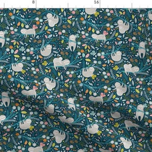 Sloth Hanging In The Forest Fabric - Hanging Out By Sarah Knight - Sloth Green Botanical Cotton Fabric By The Yard With Spoonflower