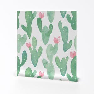 Carta da parati Cactus - Cactus estivi // Grande // Bianco di Hipkiddesigns - Rotolo di carta da parati autoadesiva rimovibile stampata personalizzata di Spoonflower