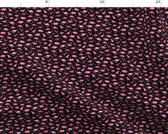 Tiny Fabric - Extra Tiny Dinos In Magenta And Coral On Black By Micklyn Dinosaur Toddler Kid - Cotton Fabric By The Yard With Spoonflower