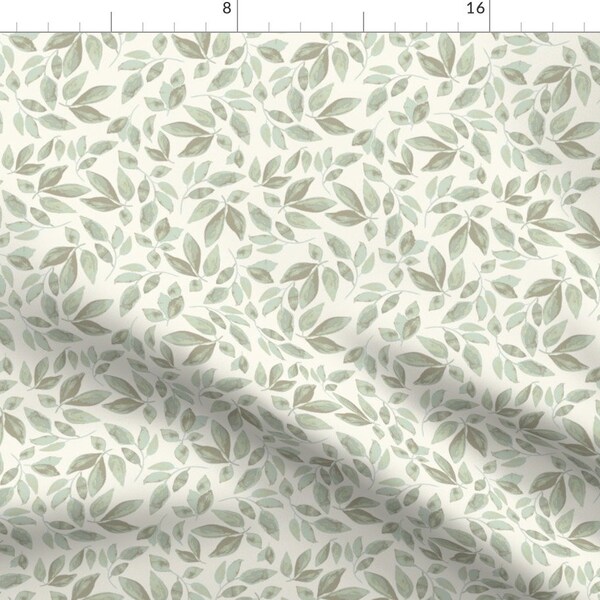 Woodland Sage Fabric - Rustic Leaves by annie_imogene -  Watercolor Botanical Calm Shabby Chic Fabric by the Yard by Spoonflower