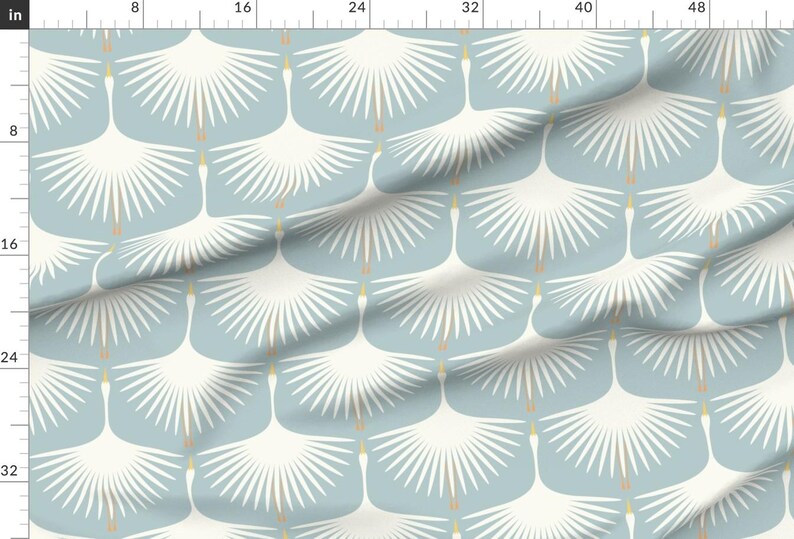 Art Deco Fabric - Art Deco Swans by katerhees - Light Blue Swans Retro Water Bird Nature Fabric by the Yard by Spoonflower imagem 2