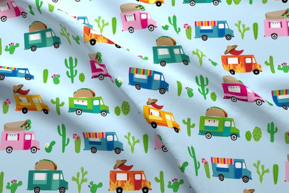 Taco Truck Fabric Mexican Food Trucks By Elysesanderson Food Truck Cactus Tacos Burritos Chili Cotton Fabric By The Yard With Spoonflower