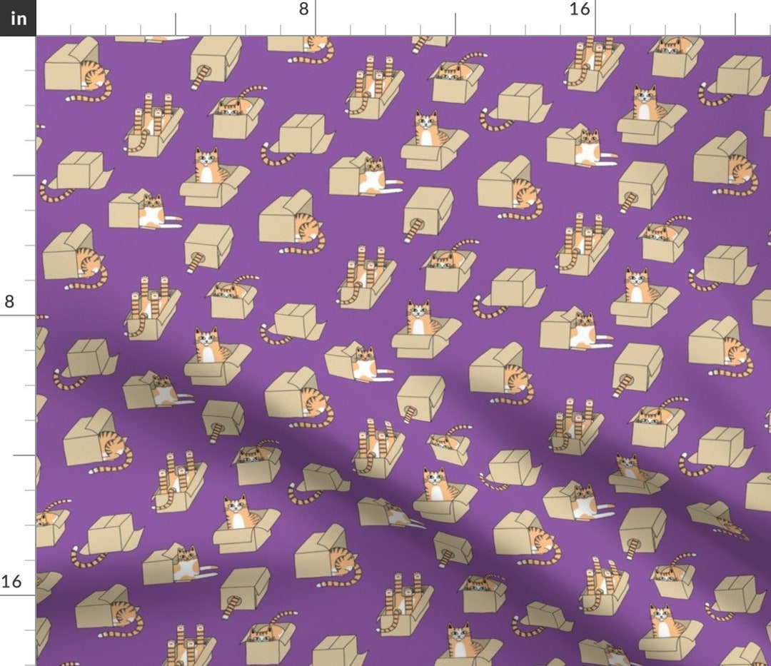 Ginger Cats Fabric Cats in Boxes in Purple by Pinkowlet Etsy