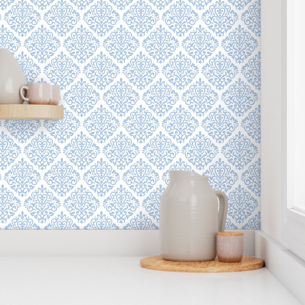Damask Wallpaper Light Blue on White by Mariafaithgarcia Etsy