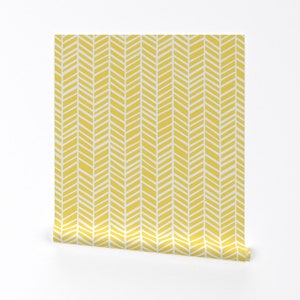 Herringbone Wallpaper - Herringbone Lemon Yellow By Friztin - Chevron Custom Printed Removable Self Adhesive Wallpaper Roll by Spoonflower