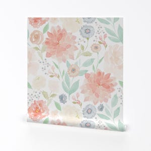 Modern Floral Removable Peel and Stick Wallpaper - Peach Botanical Meadow - Wall Art Wall Decor - Darling Dahlia Jumbo by indybloomdesign